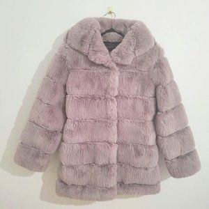 BCBGMAXAZRIA Felicia Faux Fur Hooded Coat, Lilac Lavender, Size XS